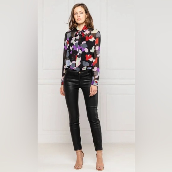 Emporio Armani Sheer Floral Blouse with Tie Collar - Picture 3 of 9